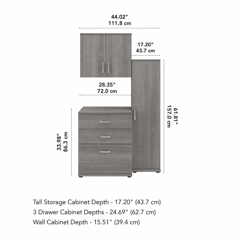 Universal 3 Piece Modular Closet Storage Set in Platinum Gray - Engineered Wood