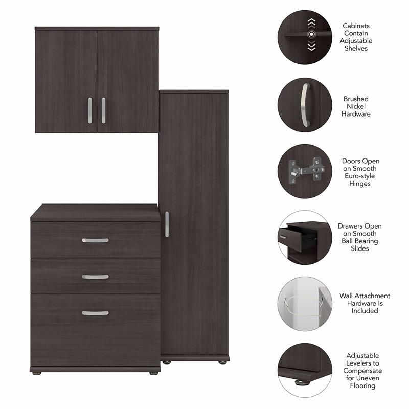 Universal 3 Piece Modular Closet Storage Set in Storm Gray - Engineered Wood