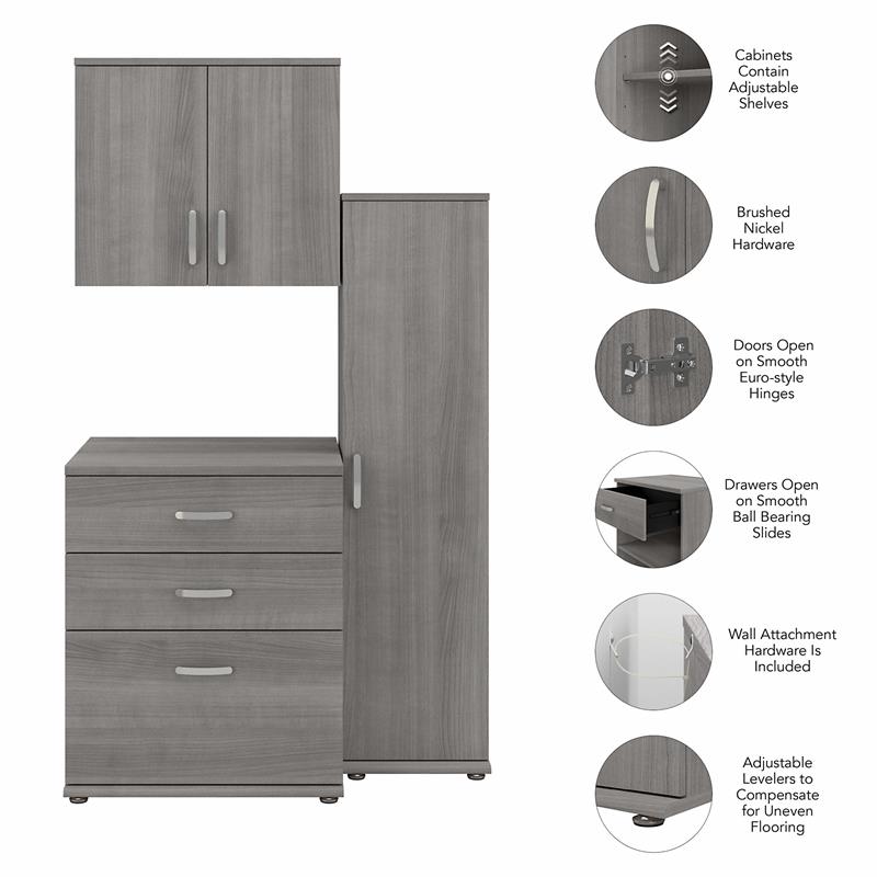 Universal 3 Piece Laundry Room Storage Set in Platinum Gray - Engineered Wood