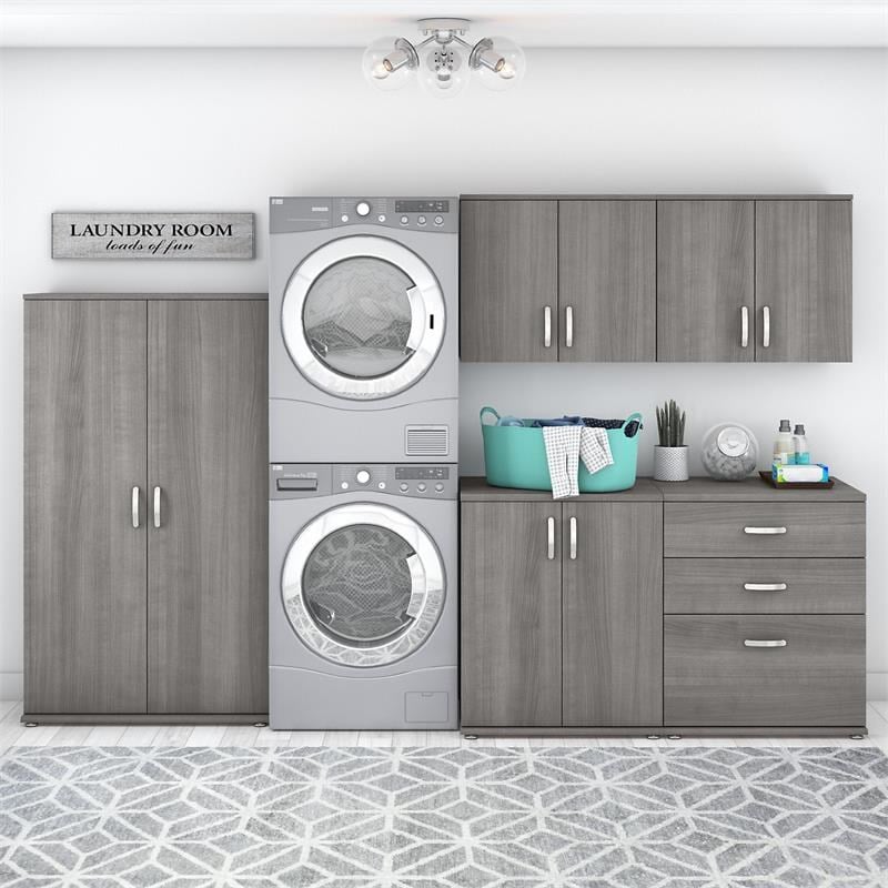Universal 5 Piece Laundry Room Storage Set in Platinum Gray - Engineered Wood