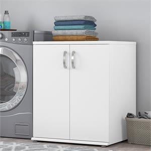 Universal Laundry Room Cabinet with Doors in White - Engineered Wood