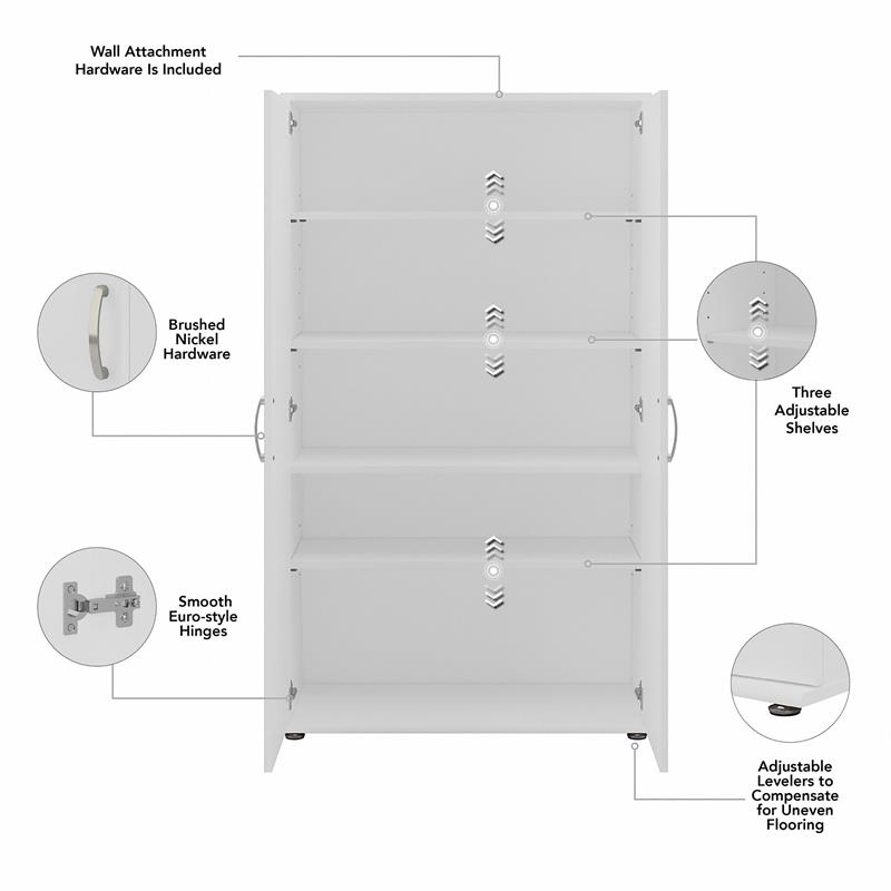 Universal Tall Linen Cabinet with Doors in White - Engineered Wood