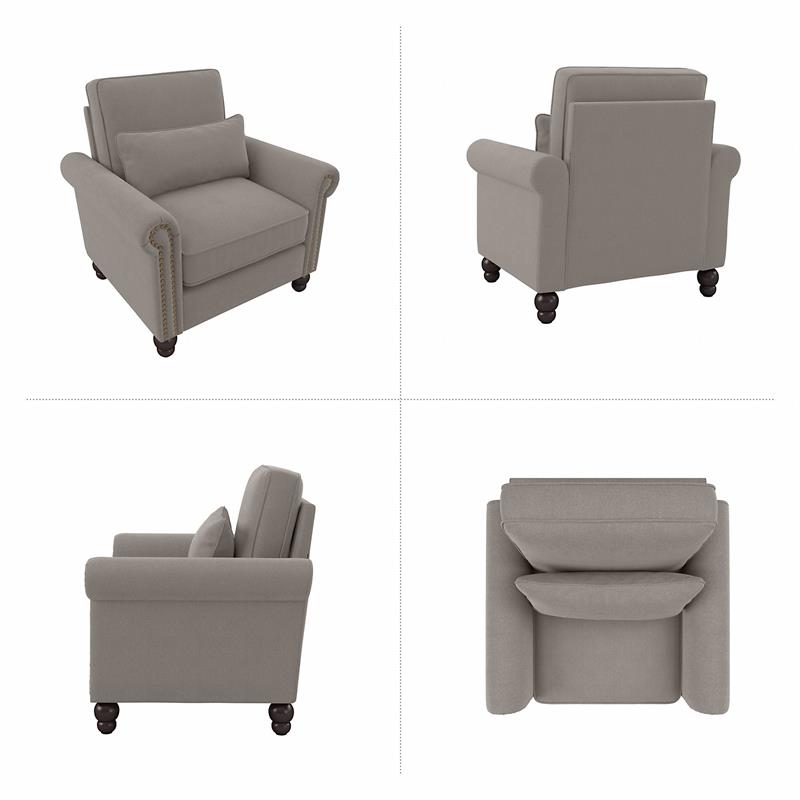 Coventry Accent Chair with Arms in Beige Herringbone Fabric