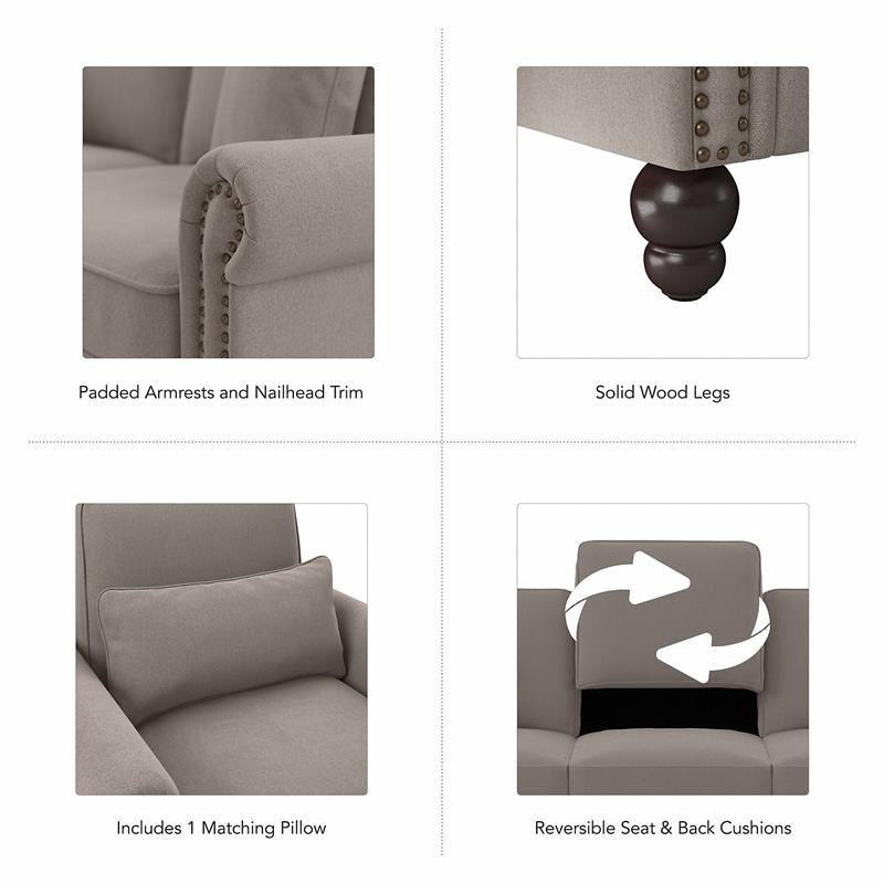 Coventry Accent Chair with Arms in Beige Herringbone Fabric