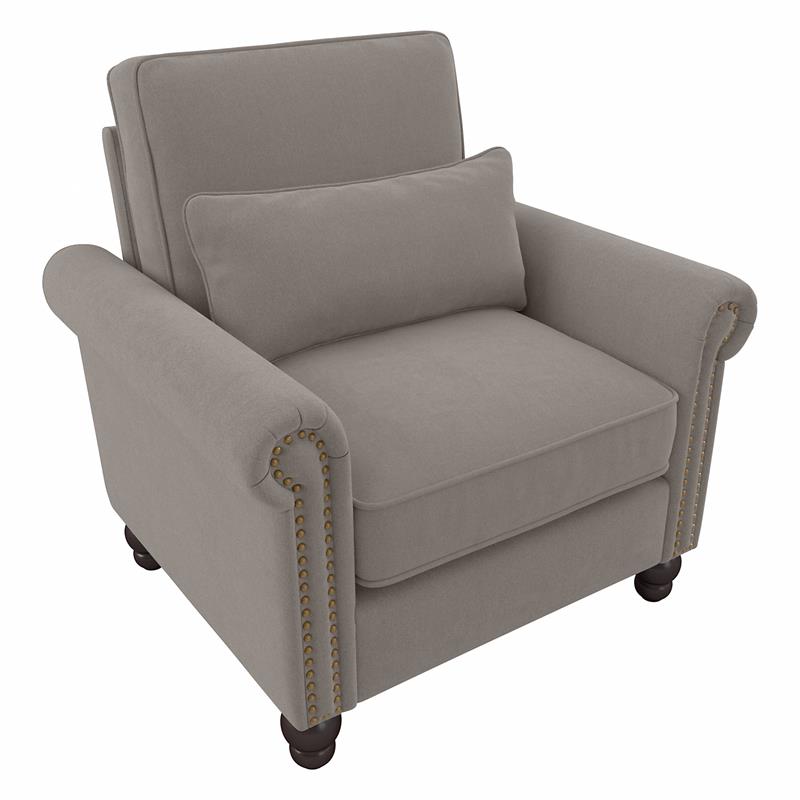Coventry Accent Chair with Arms in Beige Herringbone Fabric
