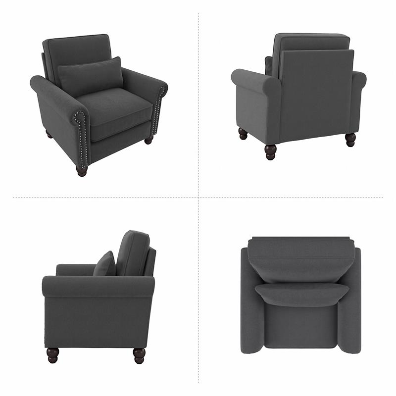 Coventry Accent Chair with Arms in Charcoal Gray Herringbone Fabric