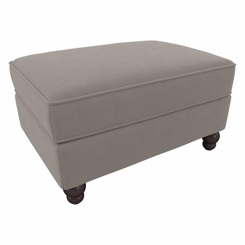 Coventry Upholstered Storage Ottoman in Beige Herringbone Fabric