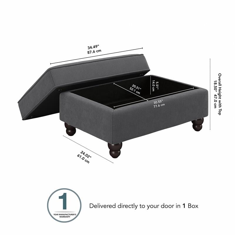 Coventry Upholstered Storage Ottoman in Charcoal Gray Herringbone Fabric