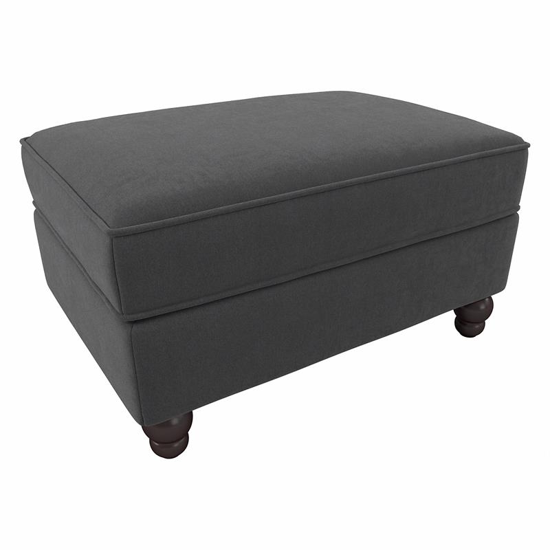 Coventry Upholstered Storage Ottoman in Charcoal Gray Herringbone Fabric