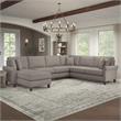 Coventry U Shaped Sectional with Rev. Chaise in Beige Herringbone Fabric