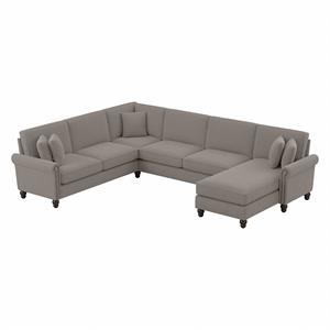 coventry u shaped sectional with rev. chaise in beige herringbone fabric