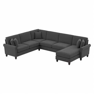 coventry u shaped sectional with rev. chaise in charcoal gray herringbone fabric