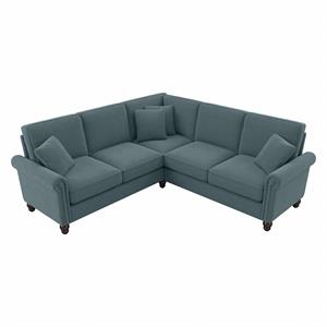 Coventry 87W L Shaped Sectional in Turkish Blue Herringbone Fabric