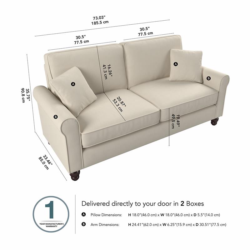 Hudson 73W Sofa in Cream Herringbone Fabric