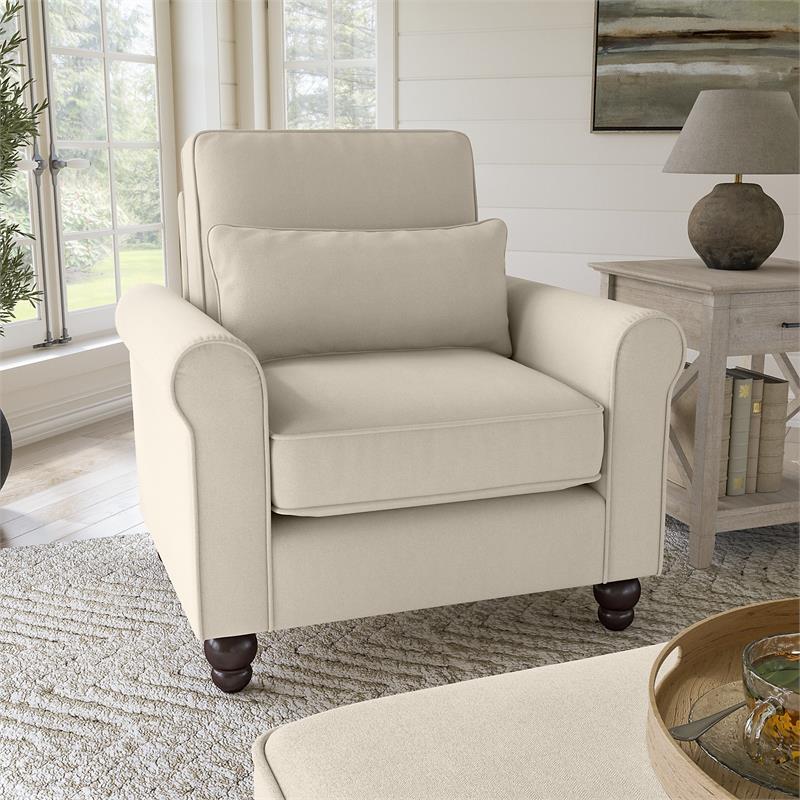 Hudson Accent Chair with Arms in Cream Herringbone Fabric