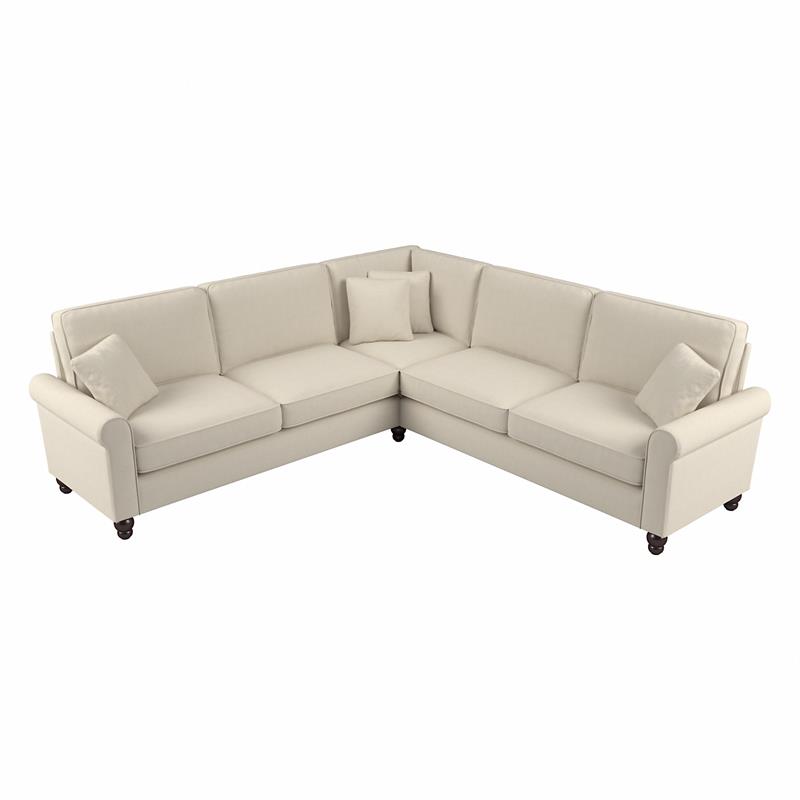 Hudson 99W L Shaped Sectional Couch in Cream Herringbone Fabric