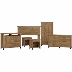 Somerset 6 Piece Full/Queen Size Bedroom Set in Fresh Walnut - Engineered Wood