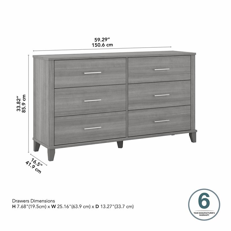 Somerset 6 Drawer Dresser in Platinum Gray - Engineered Wood