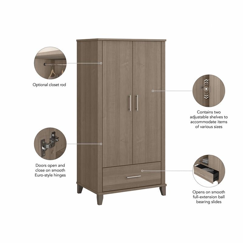 Somerset Tall Kitchen Pantry Cabinet in Ash Gray - Engineered Wood