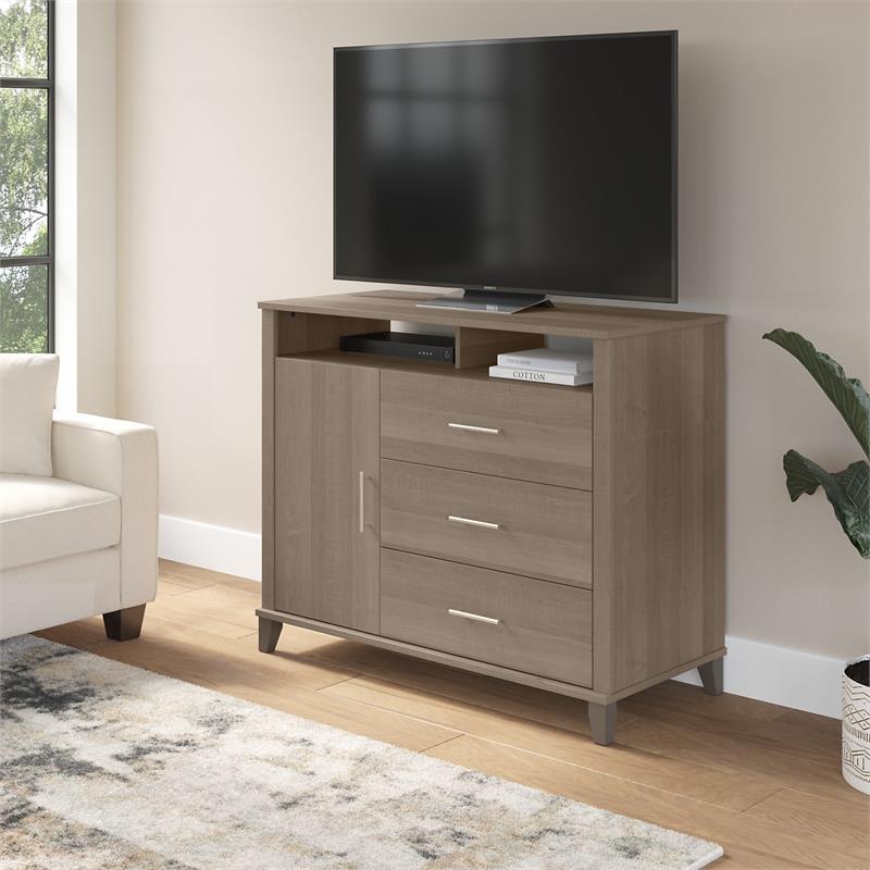 Somerset Tall TV Stand with Storage in Ash Gray Engineered Wood