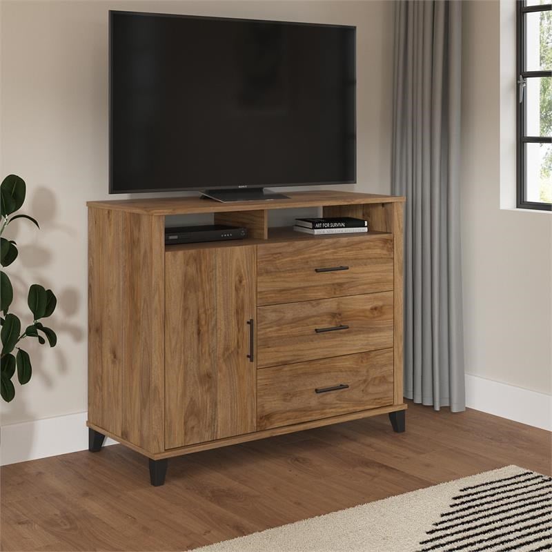 Somerset 3 Drawer Dresser TV Stand in Fresh Walnut - Engineered Wood