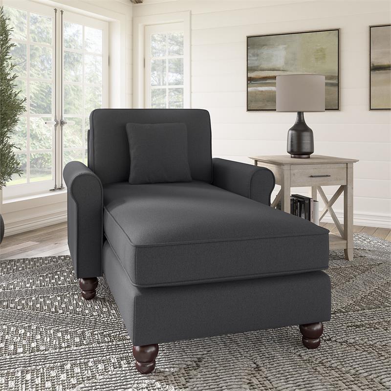 Hudson Chaise Lounge with Arms in Charcoal Gray Herringbone Fabric