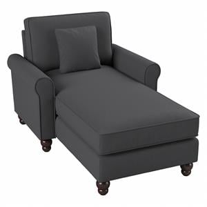Hudson Chaise Lounge with Arms in Charcoal Gray Herringbone Fabric