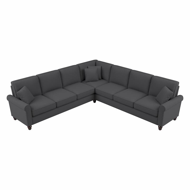 Hudson 111W L Shaped Sectional Couch in Charcoal Gray Herringbone Fabric