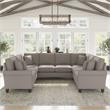 Hudson 113W U Shaped Sectional Couch in Beige Herringbone Fabric