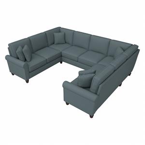 Hudson 113W U Shaped Sectional Couch in Turkish Blue Herringbone Fabric