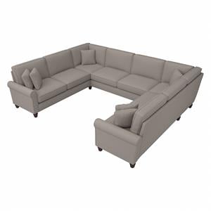Hudson 125W U Shaped Sectional Couch in Beige Herringbone Fabric