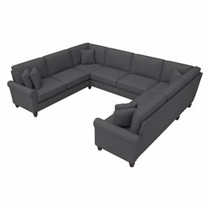 Hudson 125W U Shaped Sectional Couch in Charcoal Gray Herringbone Fabric