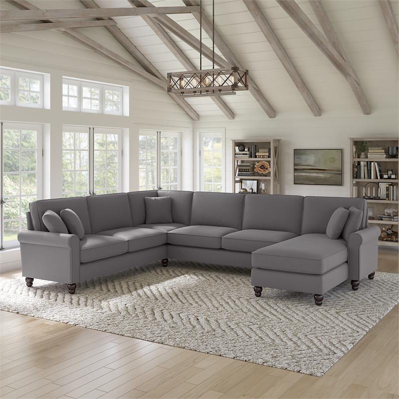 Hudson 128W U Shaped Couch with Chaise in French Gray Herringbone Fabric