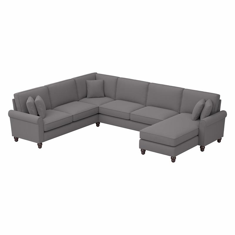 Hudson 128W U Shaped Couch with Chaise in French Gray Herringbone Fabric
