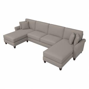Hudson Sectional Couch with Double Chaise in Beige Herringbone Fabric