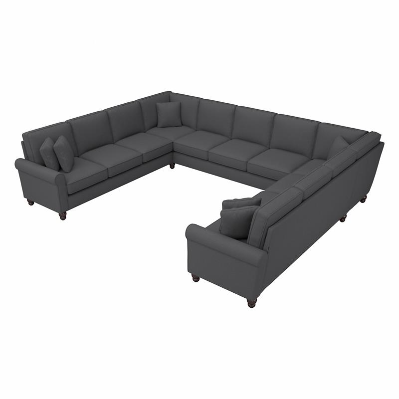 Hudson 137W U Shaped Sectional Couch in Charcoal Gray Herringbone Fabric