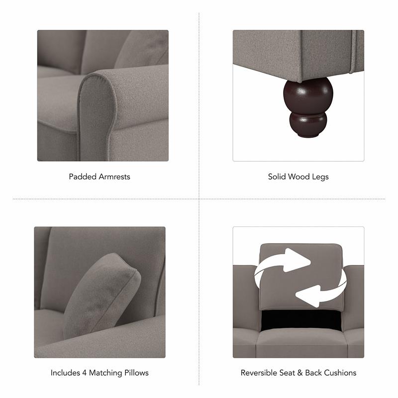 Hudson 87W L Shaped Sectional Couch in Beige Herringbone Fabric