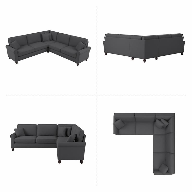 Hudson 99W L Shaped Sectional Couch in Charcoal Gray Herringbone Fabric