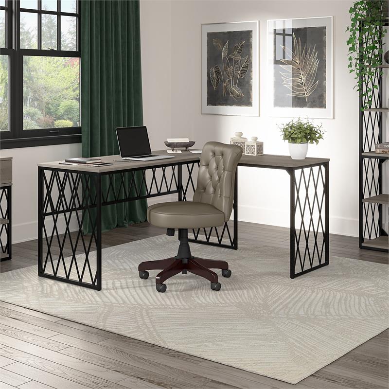 City Park 60W Industrial L Shaped Desk in Driftwood Gray - Engineered Wood