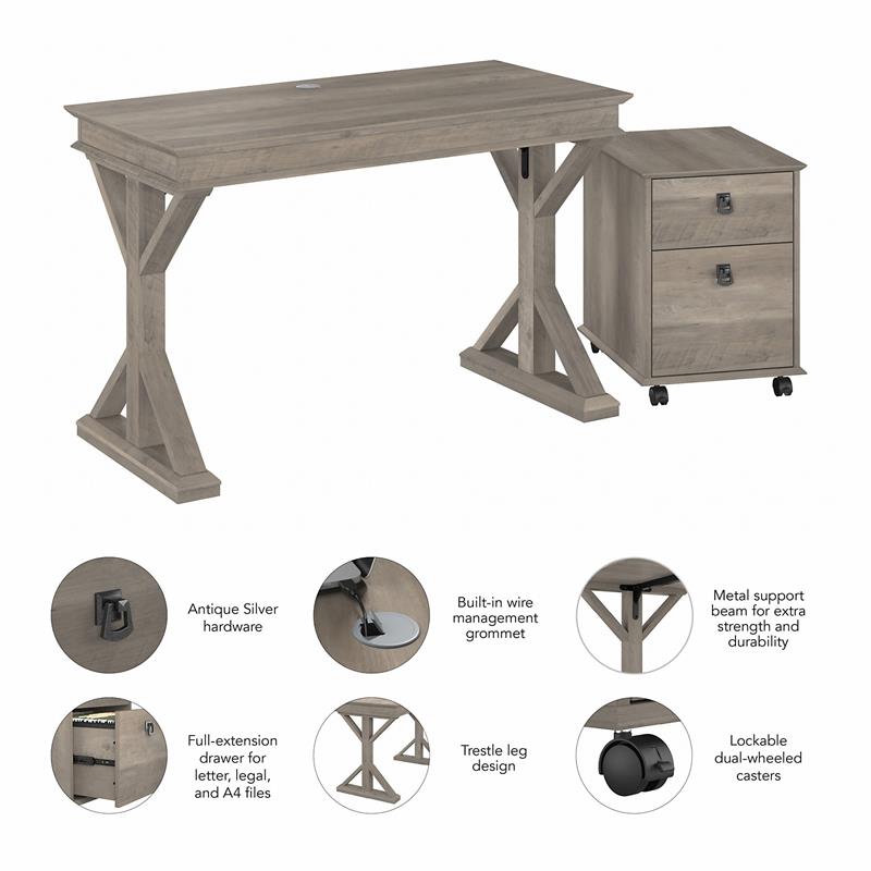 Homestead 48W Writing Desk with Drawers in Driftwood Gray - Engineered Wood