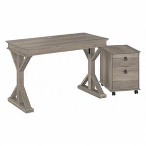 homestead 48w writing desk with drawers in driftwood gray - engineered wood