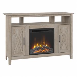 key west tall electric fireplace tv stand in washed gray - engineered wood