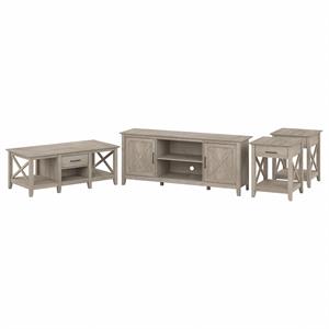 key west tv stand with coffee and end tables in washed gray - engineered wood