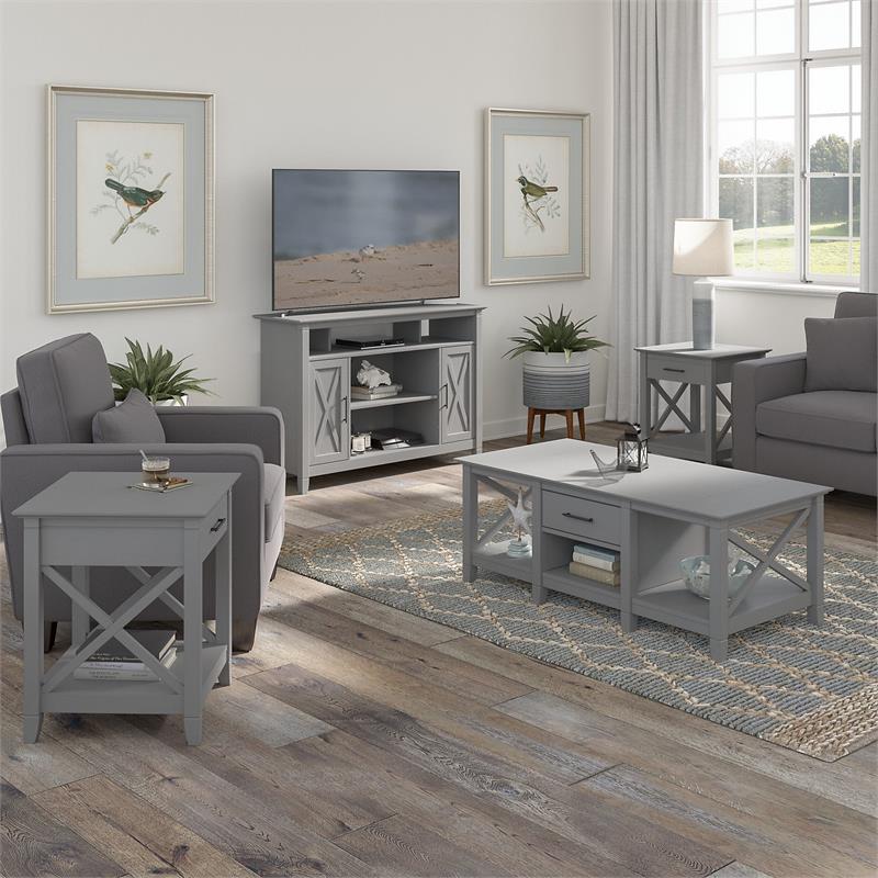 Key West Tall TV Stand and Living Room Tables in Cape Cod Gray - Engineered Wood