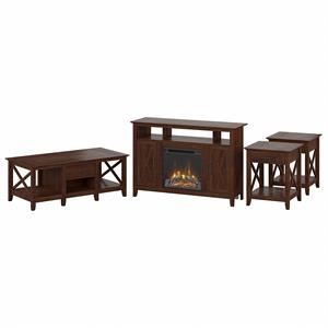 key west tall electric fireplace tv stand set in bing cherry - engineered wood