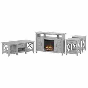 key west tall electric fireplace tv stand set in cape cod gray - engineered wood