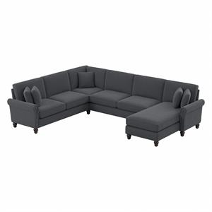 Coventry U Shaped Sectional with Reversible Chaise in Dark Gray Microsuede