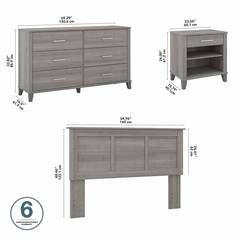 Somerset 3 Piece Full/Queen Size Bedroom Set in Platinum Gray - Engineered Wood