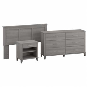 somerset 3 piece full/queen size bedroom set in platinum gray - engineered wood