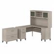 Somerset 60W L Desk with Hutch & File Cabinet in Sand Oak - Engineered Wood